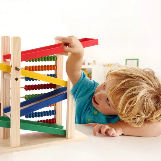 Wooden Abacus and Car Slide Learning Toy Multicolored